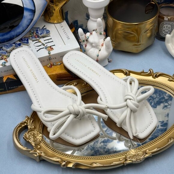 🆕 LOEFFLER RANDALL 🧿 NWOB Hadley Leather Bow Flat Sandals, White - Sz 6 B - Picture 5 of 14